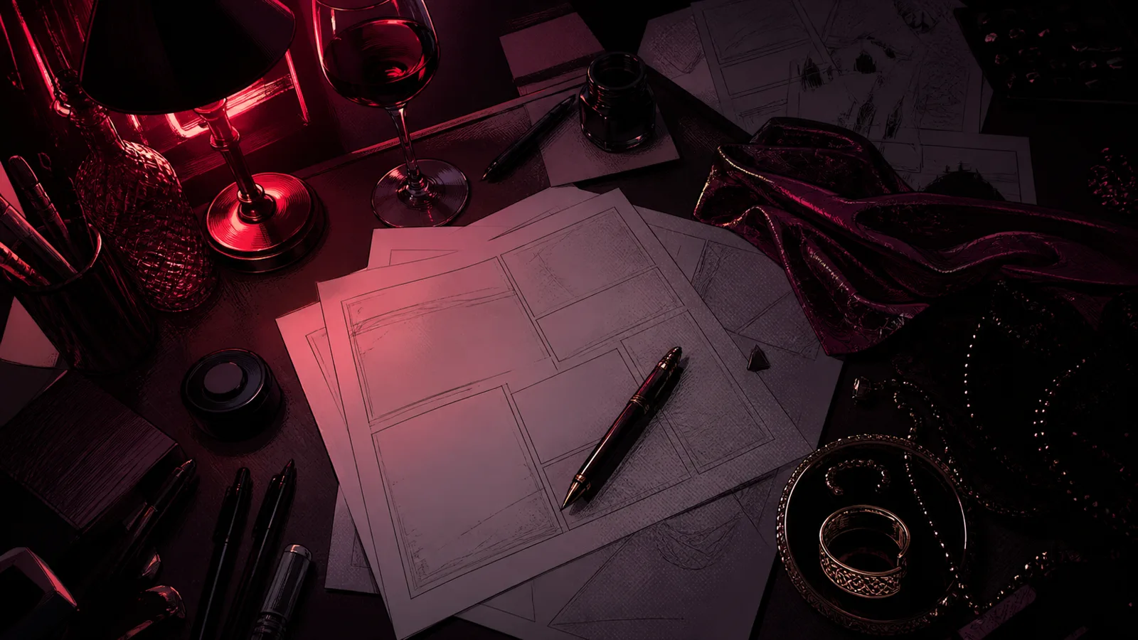 Storyboard panels for an original adult fictional comic